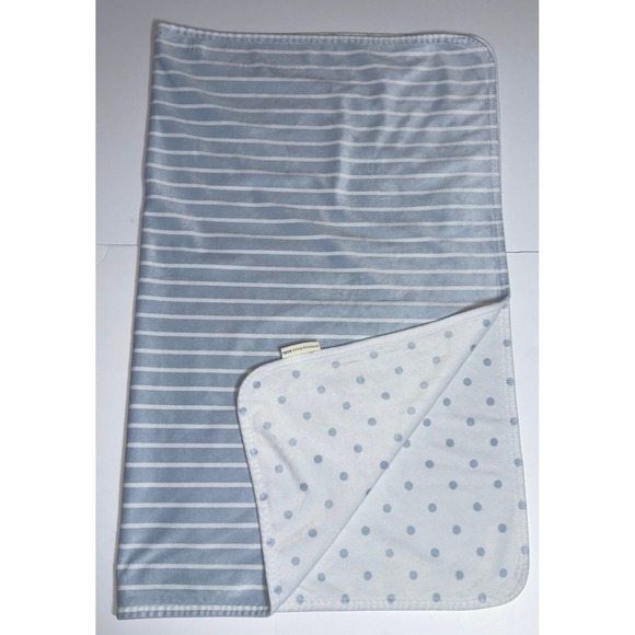 Pottery Barn Kids Blue Dot & Stripe Chamois Plush Baby Blanket 30x38 NO Monogram - Picture 3 of 5